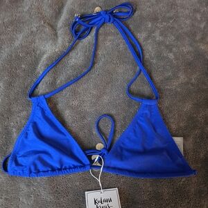 NWT Kulani Kinis Halter Bralette Maliblu  Blue Bikini Top Size Large